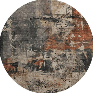 HomeRoots 8' Taupe Gray and Beige Washable Round Rug with UV Protection - Stylish, Durable, Non-Slip Design! 705380