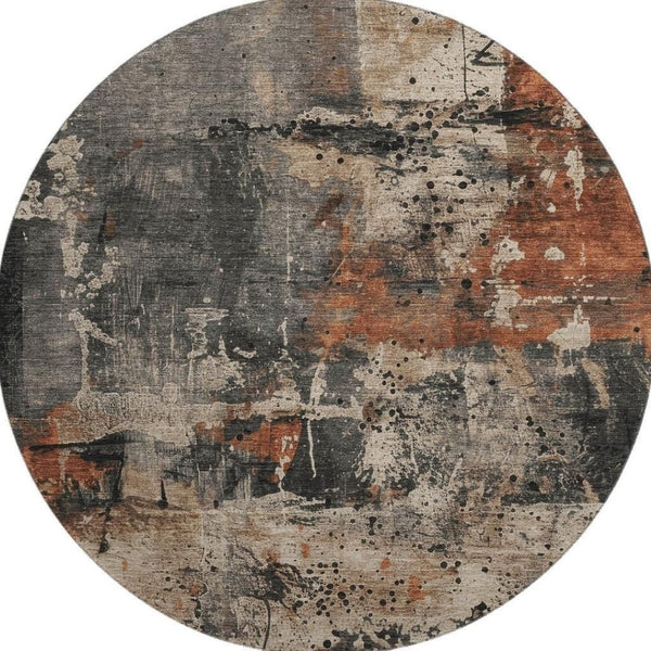 HomeRoots 8' Taupe Gray and Beige Washable Round Rug with UV Protection - Stylish, Durable, Non-Slip Design! 705380