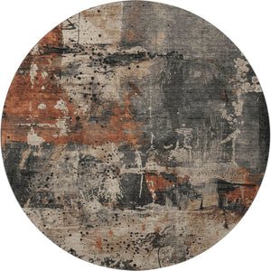 HomeRoots 8' Taupe Gray and Beige Washable Round Rug with UV Protection - Stylish, Durable, Non-Slip Design! 705380