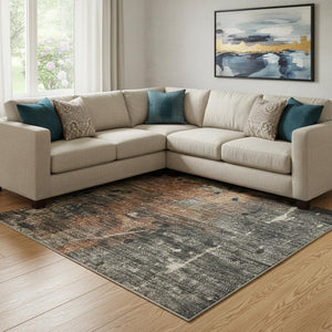 HomeRoots 8' X 10' Contemporary Taupe Gray & Beige Abstract Area Rug - Washable, Stain Resistant, UV Protected 705381