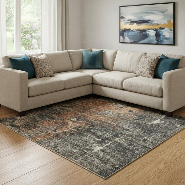 HomeRoots 8' X 10' Contemporary Taupe Gray & Beige Abstract Area Rug - Washable, Stain Resistant, UV Protected 705381