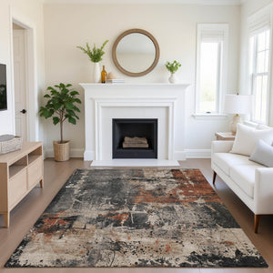 HomeRoots 9' X 12' Taupe Gray & Beige Abstract Rug - Washable, UV Protected, Durable & Family-Friendly Design 705382