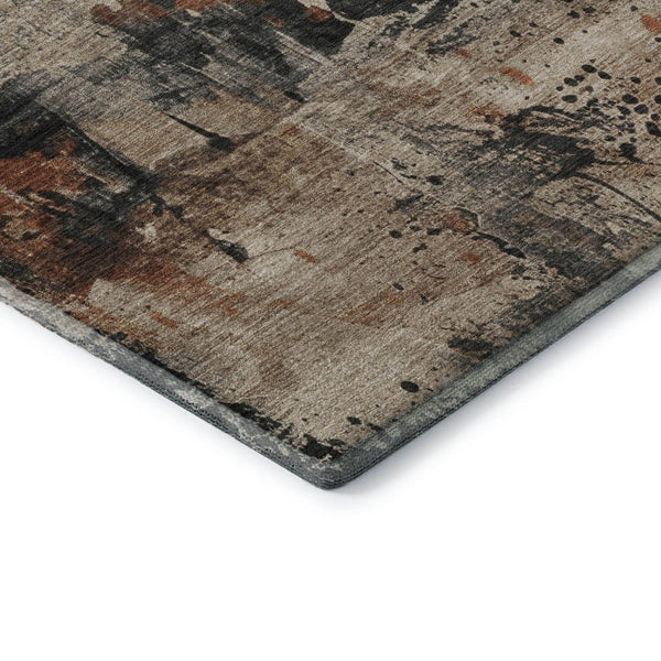 HomeRoots 9' X 12' Taupe Gray & Beige Abstract Rug - Washable, UV Protected, Durable & Family-Friendly Design 705382