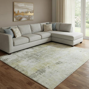 HomeRoots 8' X 10' Modern Gold Ivory Gray Abstract Washable Area Rug with UV Protection for Homes & Pets 705387