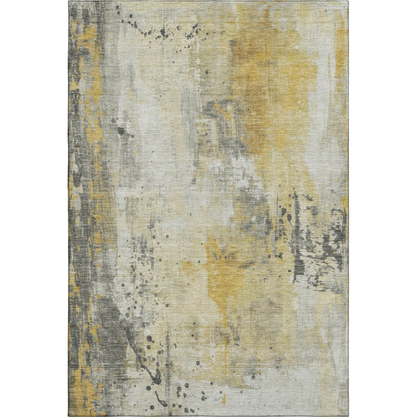 HomeRoots 8' X 10' Modern Gold Ivory Gray Abstract Washable Area Rug with UV Protection for Homes & Pets 705387