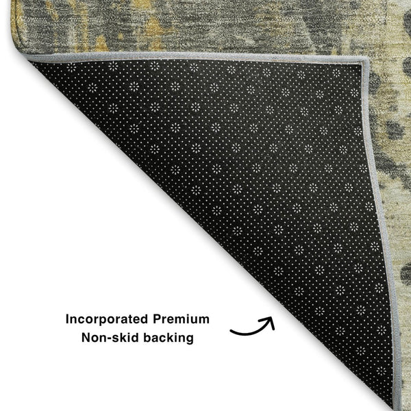 HomeRoots 8' X 10' Modern Gold Ivory Gray Abstract Washable Area Rug with UV Protection for Homes & Pets 705387