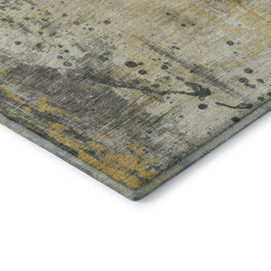 HomeRoots 8' X 10' Modern Gold Ivory Gray Abstract Washable Area Rug with UV Protection for Homes & Pets 705387