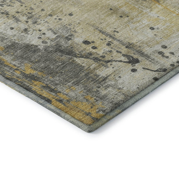 HomeRoots 8' X 10' Modern Gold Ivory Gray Abstract Washable Area Rug with UV Protection for Homes & Pets 705387