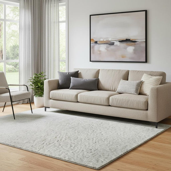 HomeRoots 5' x 8' Ivory and Beige Abstract Area Rug – Washable, UV Protected, Durable for Homes with Kids & Pets 705391