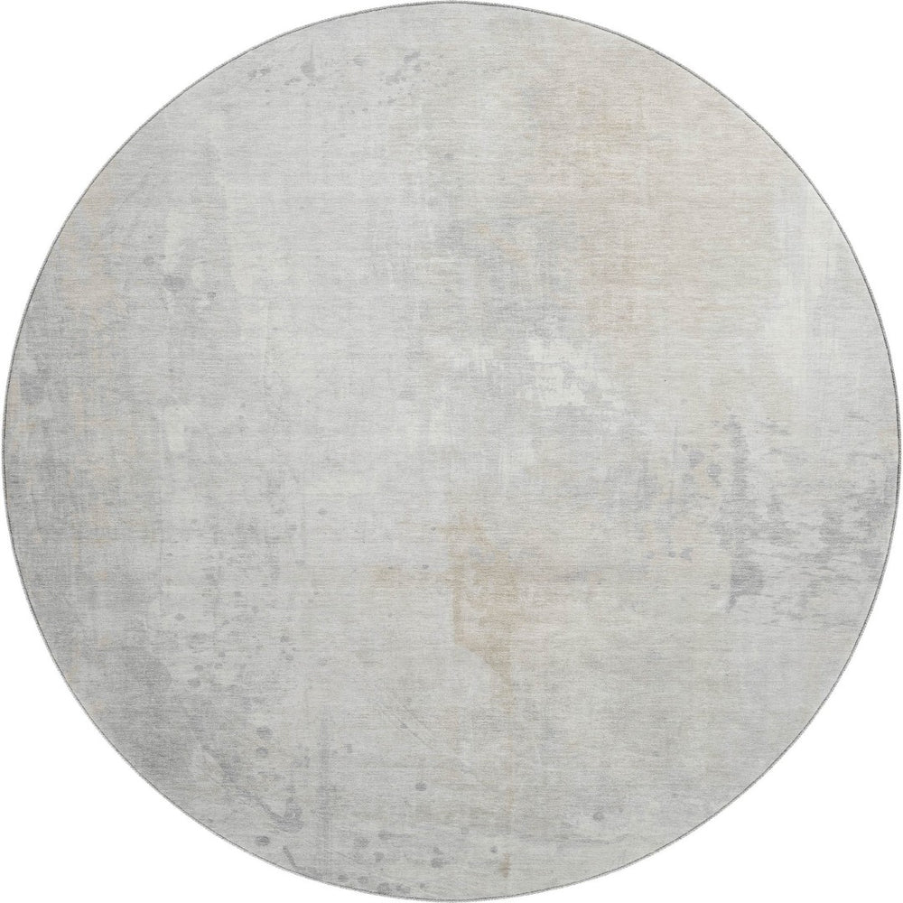 HomeRoots 8' Ivory and Beige Abstract Round Rug – Washable, UV Protected, Durable Design for Modern Spaces 705392