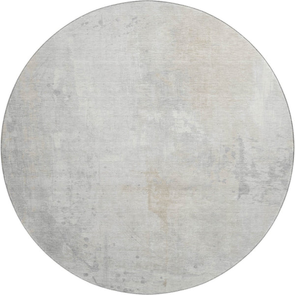 HomeRoots 8' Ivory and Beige Abstract Round Rug – Washable, UV Protected, Durable Design for Modern Spaces 705392