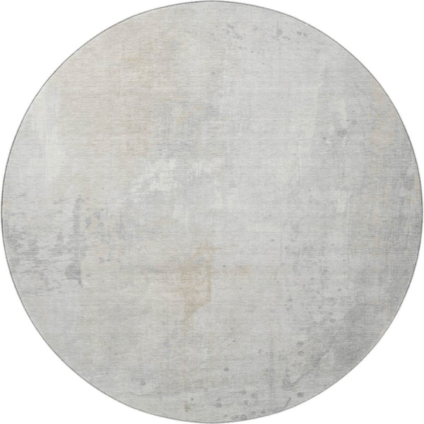 HomeRoots 8' Ivory and Beige Abstract Round Rug – Washable, UV Protected, Durable Design for Modern Spaces 705392