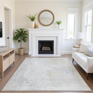 HomeRoots 10' X 14' Ivory & Beige Abstract Area Rug - Washable, UV Protected, Durable, Modern Design for Homes 705395