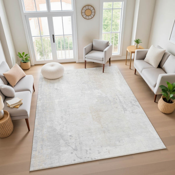 HomeRoots 10' X 14' Ivory & Beige Abstract Area Rug - Washable, UV Protected, Durable, Modern Design for Homes 705395