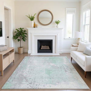 HomeRoots 5' X 8' Mint Green & Ivory Abstract Washable Area Rug - Durable, Stain-Resistant, UV Protected! 705397