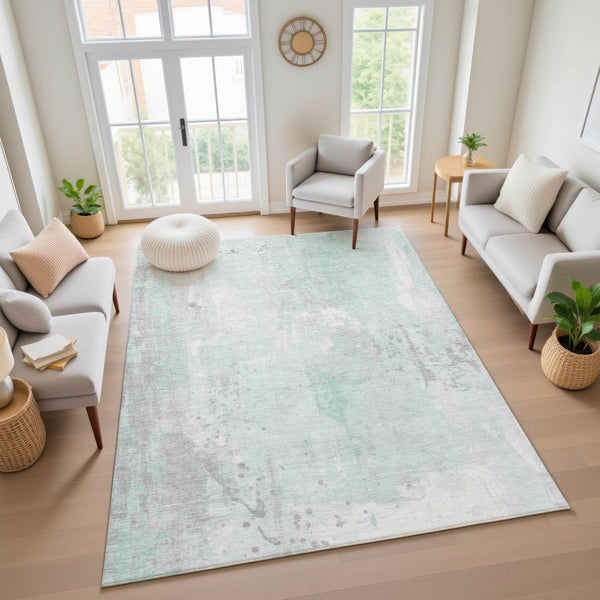 HomeRoots 5' X 8' Mint Green & Ivory Abstract Washable Area Rug - Durable, Stain-Resistant, UV Protected! 705397