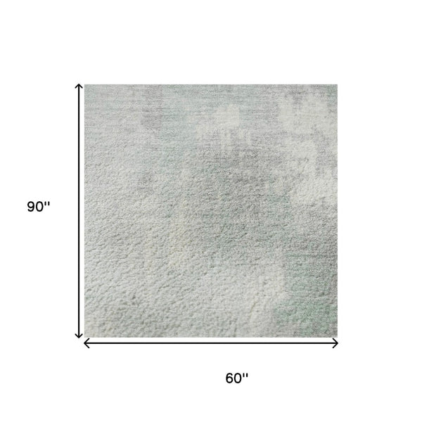 HomeRoots 5' X 8' Mint Green & Ivory Abstract Washable Area Rug - Durable, Stain-Resistant, UV Protected! 705397