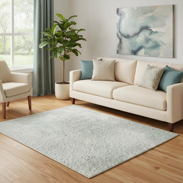 HomeRoots 5' X 8' Mint Green & Ivory Abstract Washable Area Rug - Durable, Stain-Resistant, UV Protected! 705397
