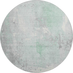 HomeRoots 8' Mint Green and Ivory Abstract Round Rug - Washable, UV-Protected, Stain-Resistant, Durable Design 705398