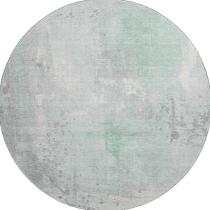 HomeRoots 8' Mint Green and Ivory Abstract Round Rug - Washable, UV-Protected, Stain-Resistant, Durable Design 705398
