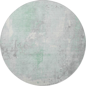 HomeRoots 8' Mint Green and Ivory Abstract Round Rug - Washable, UV-Protected, Stain-Resistant, Durable Design 705398
