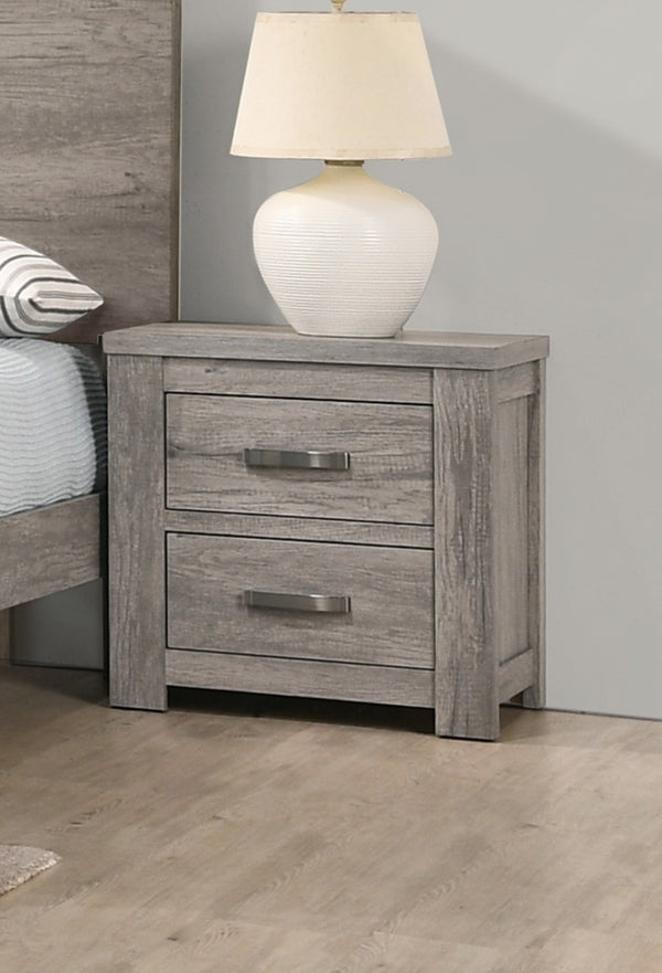 English Elm Bedroom Rustic Light Grey Nightstand 1pc – Simple 2-Drawer Pine Bedside Table, 24"x17"x25" Stylish Storage B011P236769