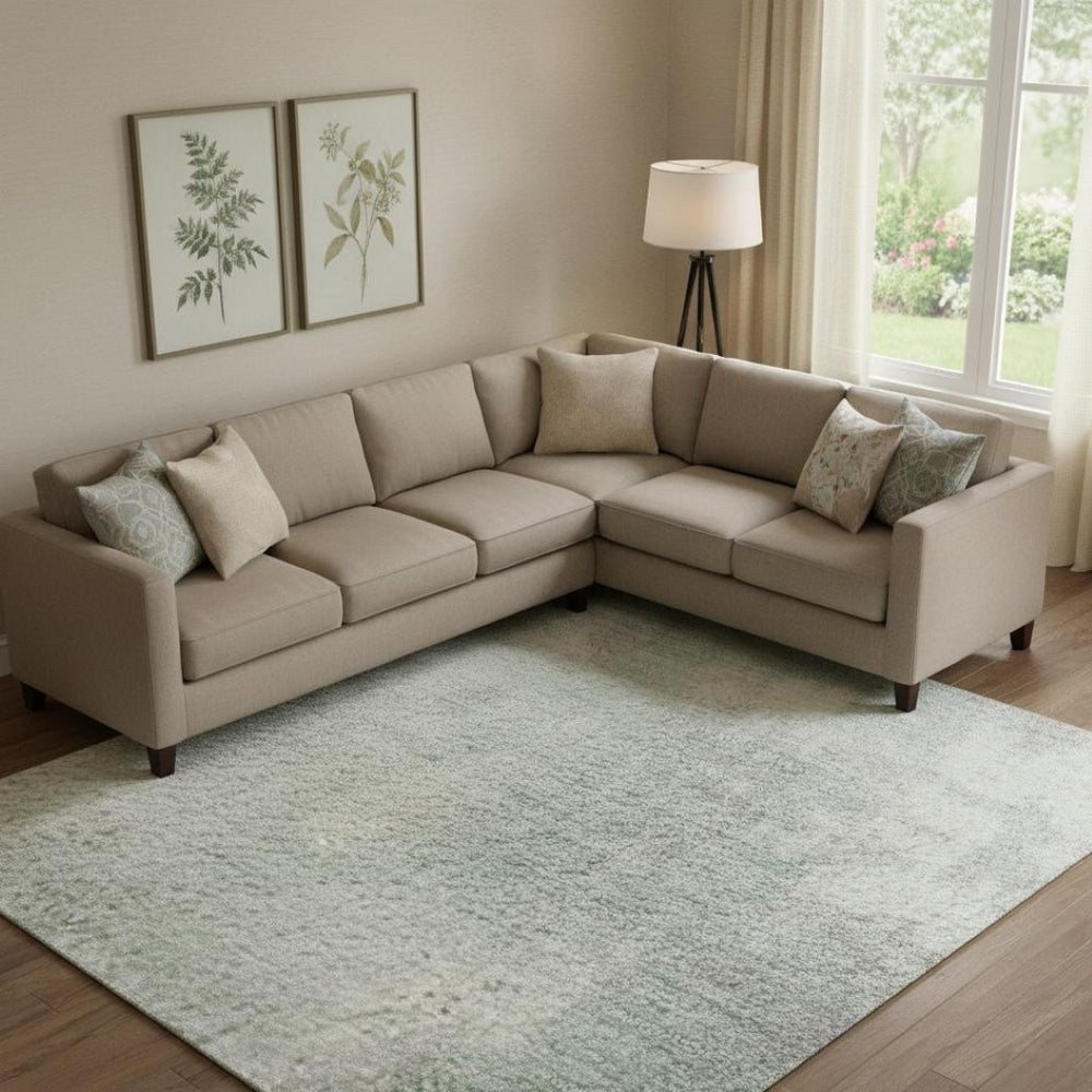 HomeRoots 9' X 12' Mint Green & Ivory Abstract Washable Area Rug - Stain-Resistant, UV-Protected Comfort! 705400