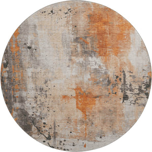 HomeRoots 8' Stylish Abstract Washable Round Rug in Orange, Gray & Ivory - UV Protected, Stain Resistant, Durable 705404