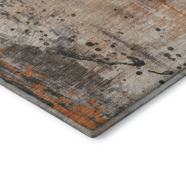 HomeRoots 8' Stylish Abstract Washable Round Rug in Orange, Gray & Ivory - UV Protected, Stain Resistant, Durable 705404