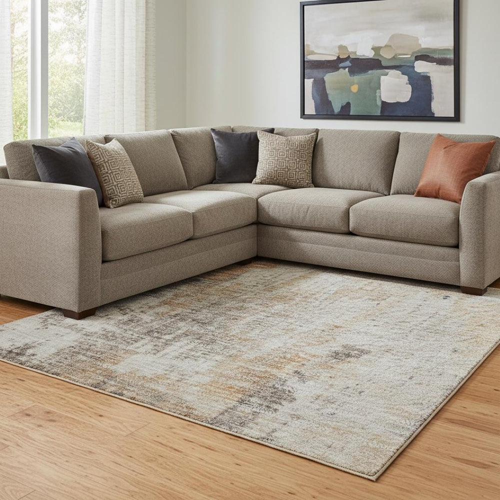 HomeRoots 8' X 10' Vibrant Orange Gray Ivory Abstract Area Rug - Washable, UV Protected, Durable & Stylish Design 705405