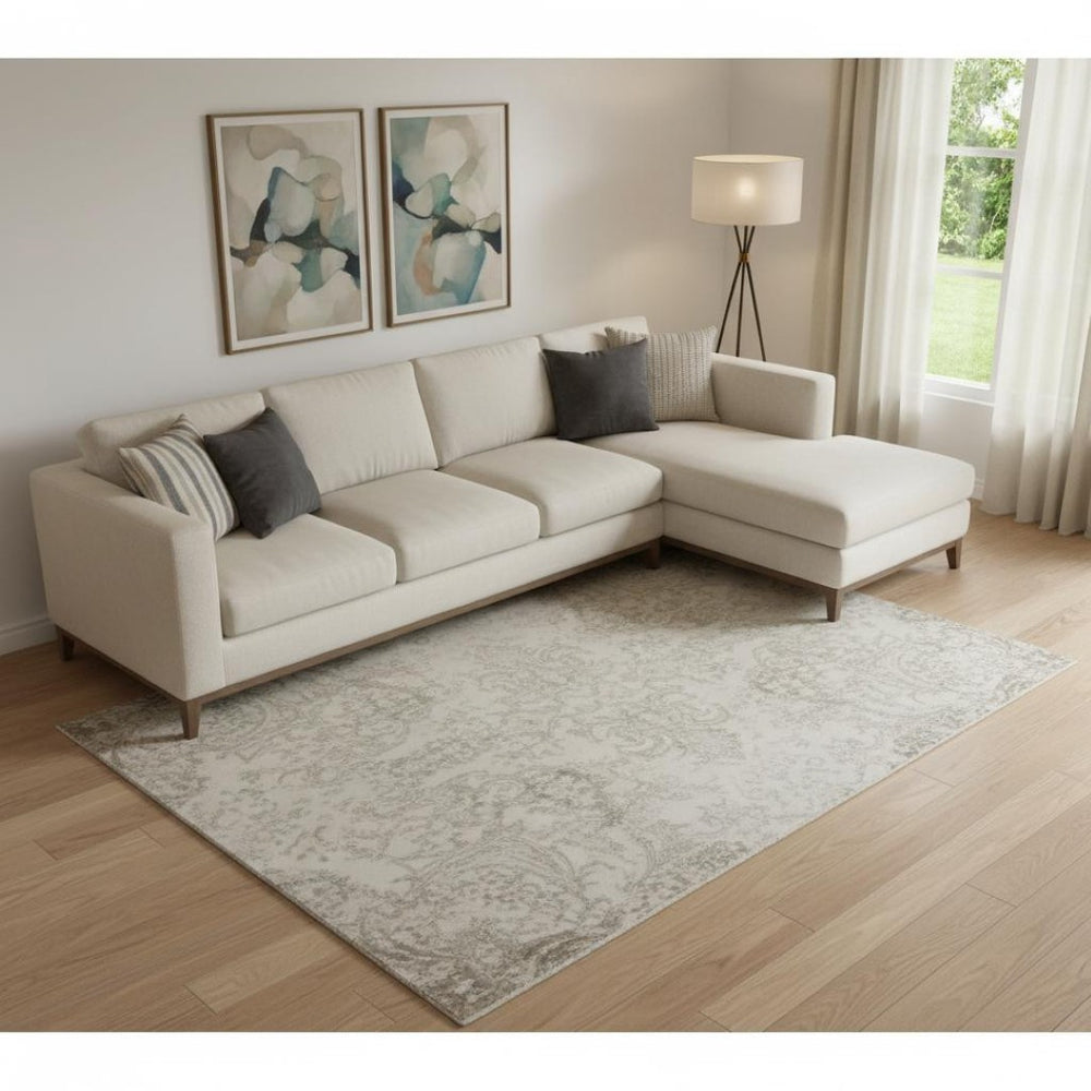 HomeRoots 9' X 12' Washable Abstract Area Rug in Orange, Gray & Ivory - Durable, UV-Protected, Stylish Design 705406