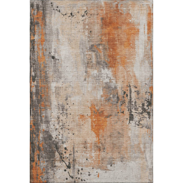 HomeRoots 9' X 12' Washable Abstract Area Rug in Orange, Gray & Ivory - Durable, UV-Protected, Stylish Design 705406