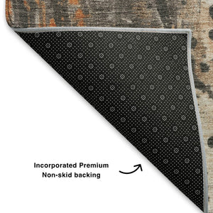 HomeRoots 9' X 12' Washable Abstract Area Rug in Orange, Gray & Ivory - Durable, UV-Protected, Stylish Design 705406