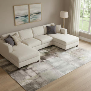 HomeRoots 10' X 14' Modern Orange Gray Ivory Abstract Washable Area Rug with Non-Slip Backing & UV Protection 705407