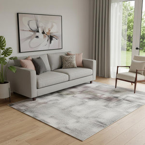 HomeRoots 5' X 8' Pink and Ivory Washable Area Rug with UV Protection – Modern Abstract Design for Any Room 705409