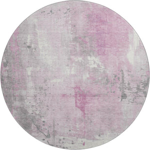 HomeRoots 8' Pink And Ivory Abstract Washable Round Rug - Durable, Stain-Resistant, UV Protected & Non-Slip! 705410