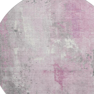 HomeRoots 8' Pink And Ivory Abstract Washable Round Rug - Durable, Stain-Resistant, UV Protected & Non-Slip! 705410