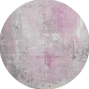 HomeRoots 8' Pink And Ivory Abstract Washable Round Rug - Durable, Stain-Resistant, UV Protected & Non-Slip! 705410