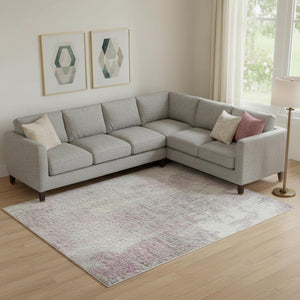 HomeRoots 9' X 12' Pink And Ivory Abstract Area Rug - Washable, UV Protected, Durable for Homes with Kids & Pets 705412