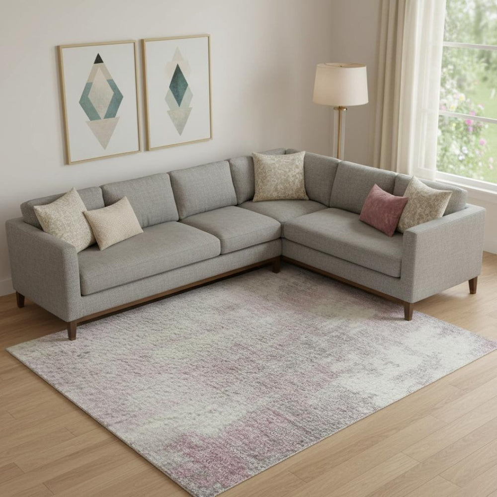 HomeRoots 10' X 14' Pink and Ivory Abstract Washable Area Rug – Stylish, Durable, UV-Protected for Busy Homes 705413