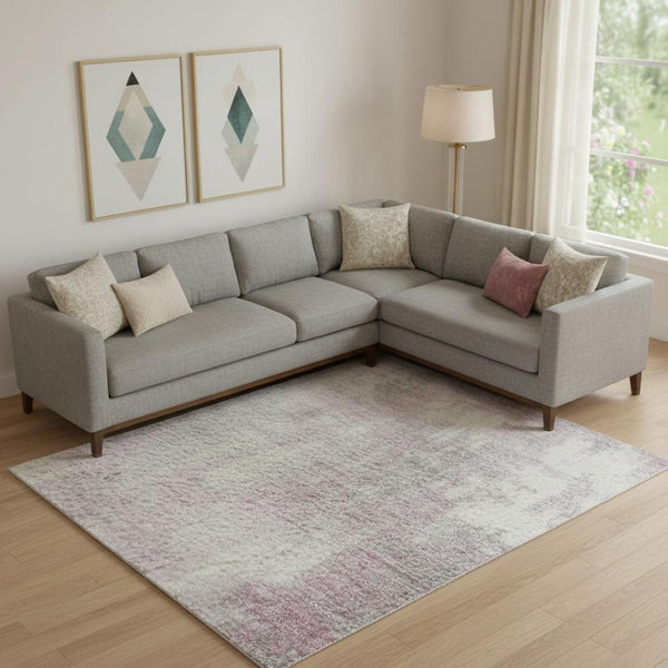 HomeRoots 10' X 14' Pink and Ivory Abstract Washable Area Rug – Stylish, Durable, UV-Protected for Busy Homes 705413