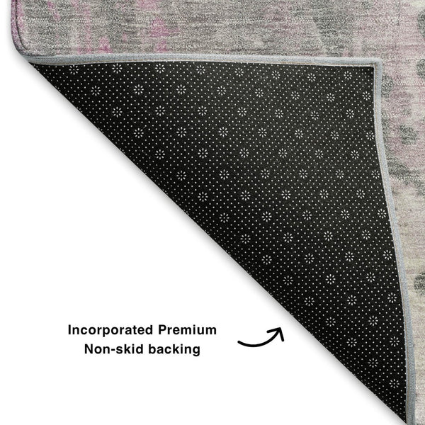HomeRoots 10' X 14' Pink and Ivory Abstract Washable Area Rug – Stylish, Durable, UV-Protected for Busy Homes 705413