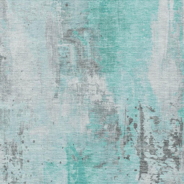 HomeRoots 5' X 8' Teal Gray Ivory Abstract Area Rug - Washable, UV Protected, Ideal for Modern Living Spaces 705415