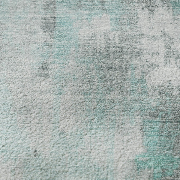 HomeRoots 8' Teal Gray And Ivory Abstract Washable Round Rug - Durable, UV-Resistant, Family-Friendly Design! 705416