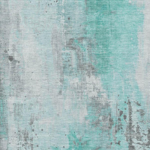 HomeRoots 8' X 10' Teal Gray Ivory Abstract Area Rug - Washable, UV Protected, Stylish & Durable for Busy Homes 705417