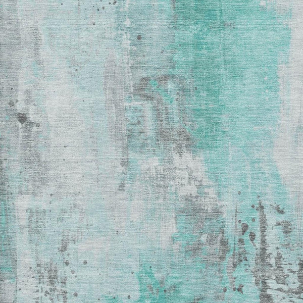 HomeRoots 8' X 10' Teal Gray Ivory Abstract Area Rug - Washable, UV Protected, Stylish & Durable for Busy Homes 705417