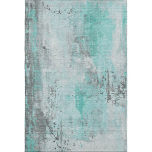 HomeRoots 9' X 12' Teal Gray Ivory Abstract Washable Area Rug - Stylish, Durable, UV Protected for Homes 705418