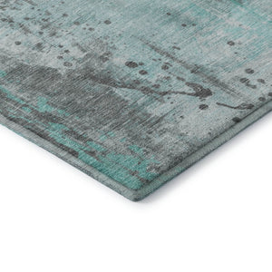 HomeRoots 9' X 12' Teal Gray Ivory Abstract Washable Area Rug - Stylish, Durable, UV Protected for Homes 705418