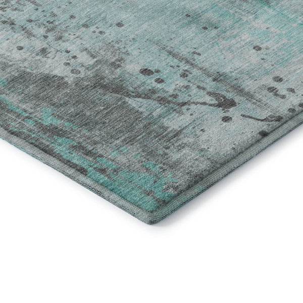 HomeRoots 9' X 12' Teal Gray Ivory Abstract Washable Area Rug - Stylish, Durable, UV Protected for Homes 705418