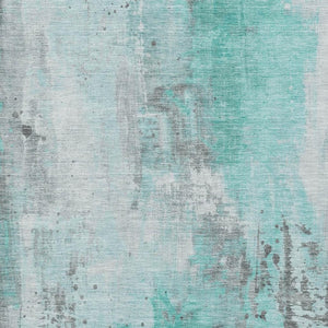 HomeRoots 9' X 12' Teal Gray Ivory Abstract Washable Area Rug - Stylish, Durable, UV Protected for Homes 705418